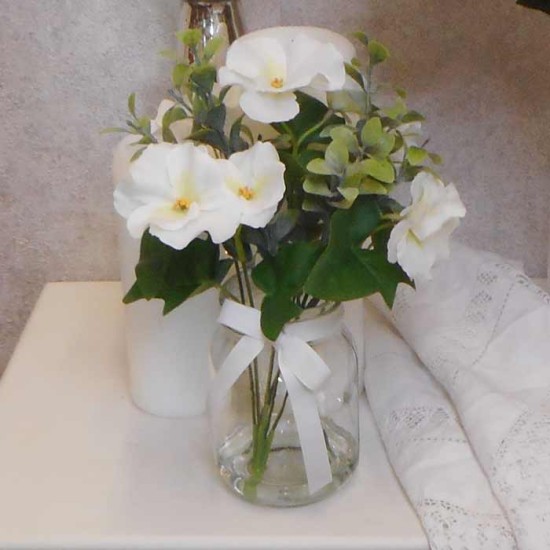Pansies in Glass Jar Artificial Flower Arrangements